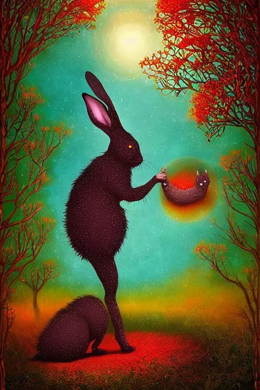 Prompt: surreal hybrid rabbits, fantasy, fairytale animals, flowerpunk, mysterious, vivid colors, by andy kehoe