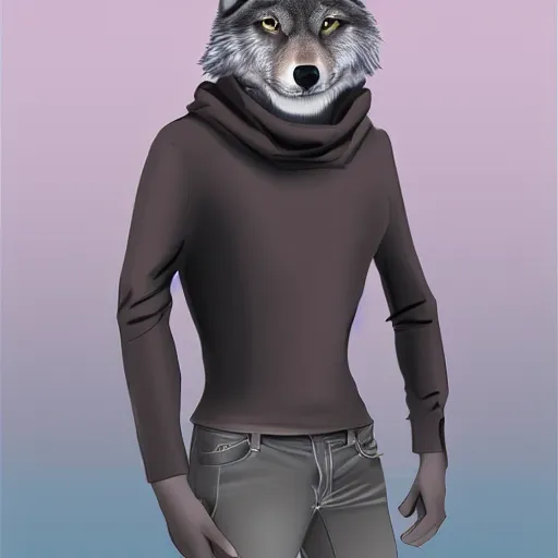 Prompt: male anthro wolf wearing a turtleneck, digital art