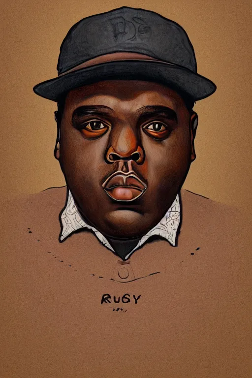 Image similar to a portrait of biggie smalls in style of rudy gutierrez and egon schiele, masterpiece, hyperdetailed, complex, intricate, 4 k, trending on artstation