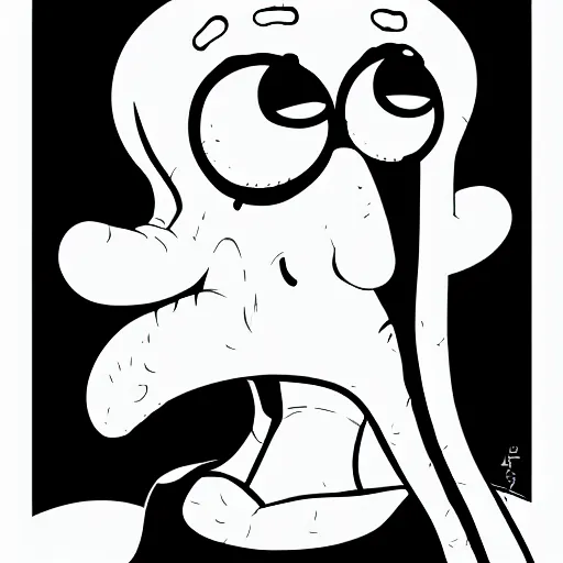 Image similar to handsome squidward, cartoon network style, strong chin, detailed lines