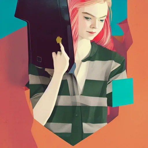 Prompt: Elle Fanning hacking a computer picture by Sachin Teng, asymmetrical, dark vibes, Realistic Painting , Organic painting, Matte Painting, geometric shapes, hard edges, graffiti, street art:2 by Sachin Teng:4