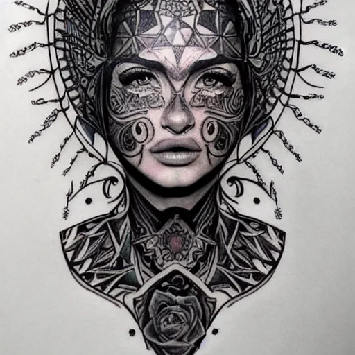 Prompt: tattoo design of a beautiful girl face, hyper detailed, in the design of eliot kohek