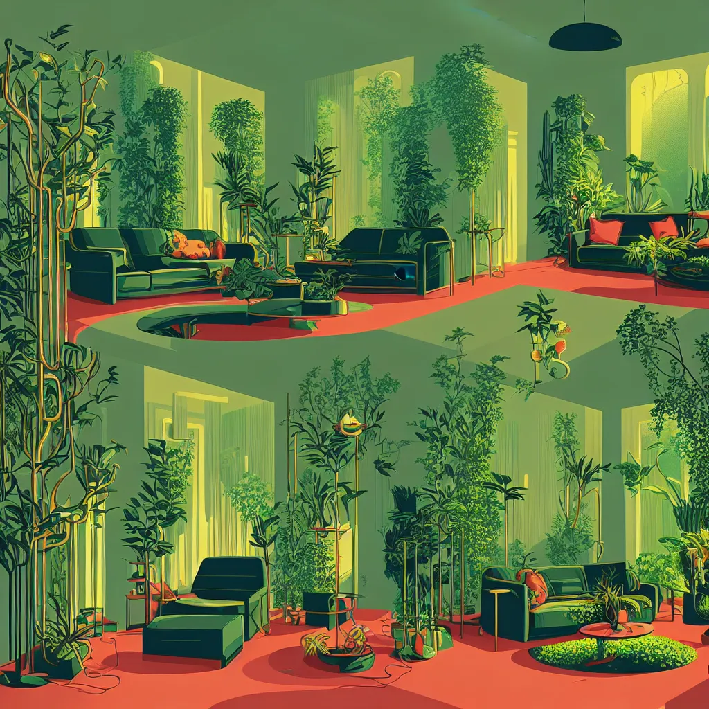 Image similar to luxury living room full of plants and trees by kilian eng