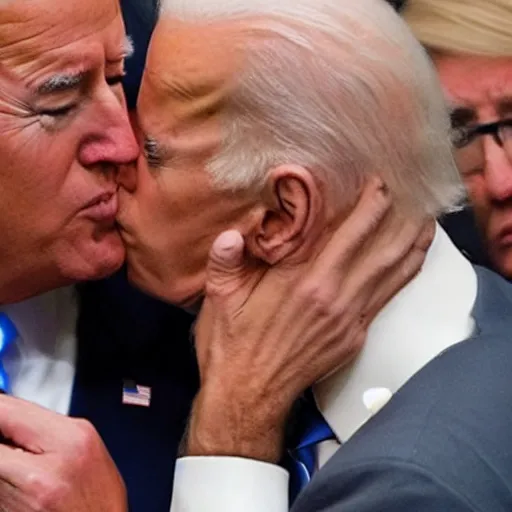 Image similar to Joe Biden kisses Trump on the forehead
