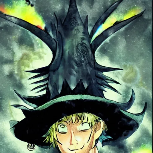 Image similar to portrait of Spike Spiegel fire Wizard Mage Wearing an obsidian vest whilst disguised as a devil atop the volcano uta natsume naoko takeuchi katsuhiro otomo Alexey Egorov Inio Asano sui ishida anime mangaka