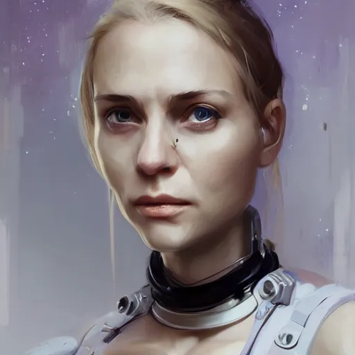 Prompt: portrait of a woman by greg rutkowski, she is about 3 0 years old, slavic, pretty, blond hair with two strans around her face, crying, helplessness and denial, she is wearing a futuristic space gear, highly detailed portrait, digital painting, artstation, concept art, smooth, sharp foccus ilustration, artstation hq.