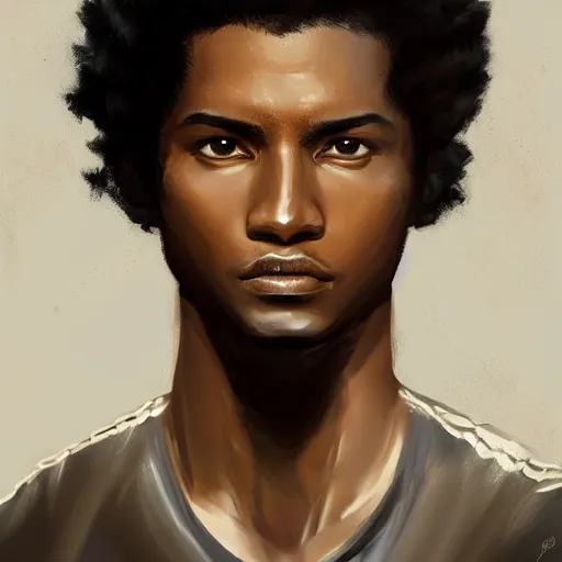 Image similar to portrait of a man by greg rutkowski, he is about 2 0 years old, mixture between afroamerican and japanese, afro hair, young, very tall and slender, he is wearing a futuristic police gear, highly detailed portrait, digital painting, artstation, concept art, smooth, sharp foccus ilustration, artstation hq