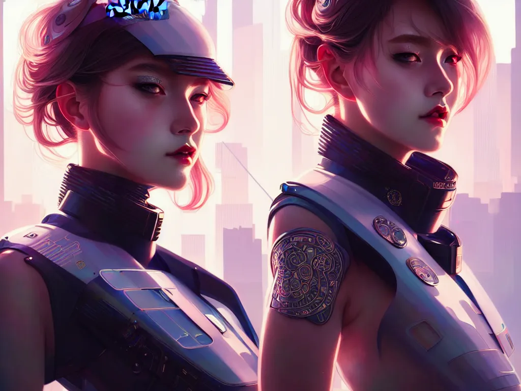 Image similar to portrait futuristic police girl, at future neon light tokyo rooftop, ssci - fi and fantasy, intricate and very very beautiful and elegant, highly detailed, digital painting, artstation, concept art, smooth and sharp focus, illustration, art by tan zi and ayanamikodon and alphonse mucha and wlop