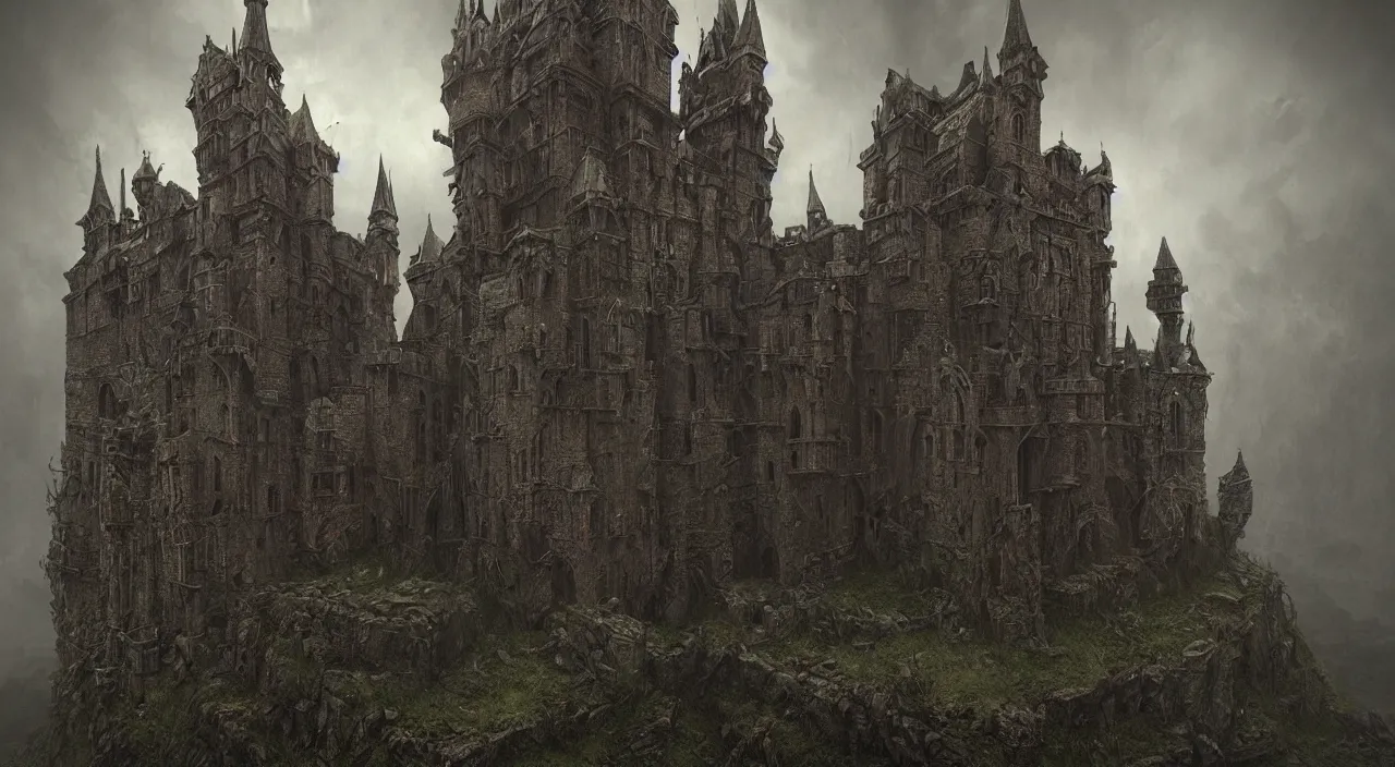 a epic gothic medieval castle by zdzislaw beksinski, | Stable Diffusion