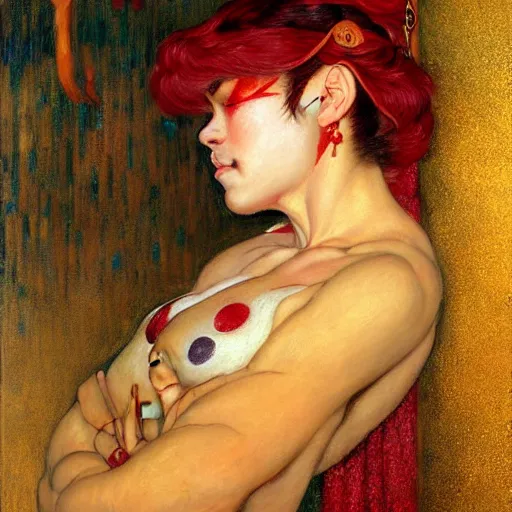 Prompt: a portrait of a male wolf in a red kimono in the sewers. furaffinity furry art detailed face painting by gaston bussiere craig mullins jc leyendecker gustav klimt artgerm greg rutkowski furry