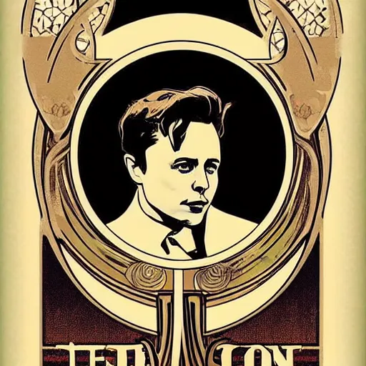 Image similar to “Art Nouveau poster of elon musk in style of Alphonse Mucha”