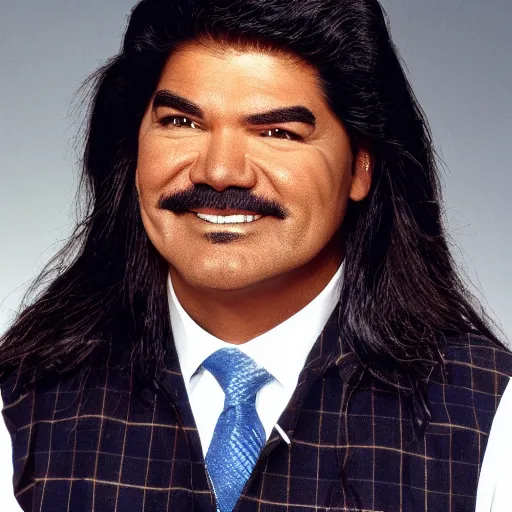Image similar to george lopez pentecostal long hair traditional female conservative clothes face of george lopez brown hair