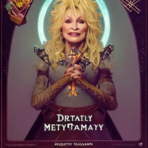 Image similar to an ultra detailed tarot card of dolly parton as a necromancer, d & d, epic fantasy, concept art by alphonse mucha and greg rutkowski, octane render, 8 k, detailed face