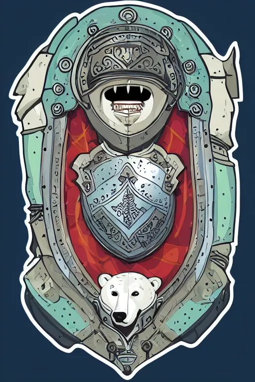 Image similar to Portrait of a polar bear in medieval armor, knight, medieval, sticker, colorful, illustration, highly detailed, simple, smooth and clean vector curves, no jagged lines, vector art, smooth