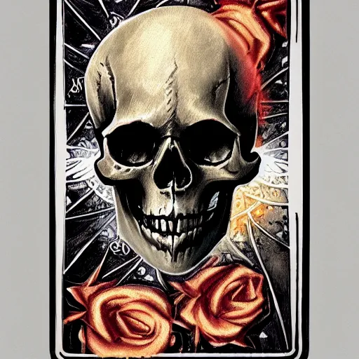 Image similar to skull tarot card, digital, rider waite card, painting, ultradetailed, artstation, oil painting, ultradetailed, artstation