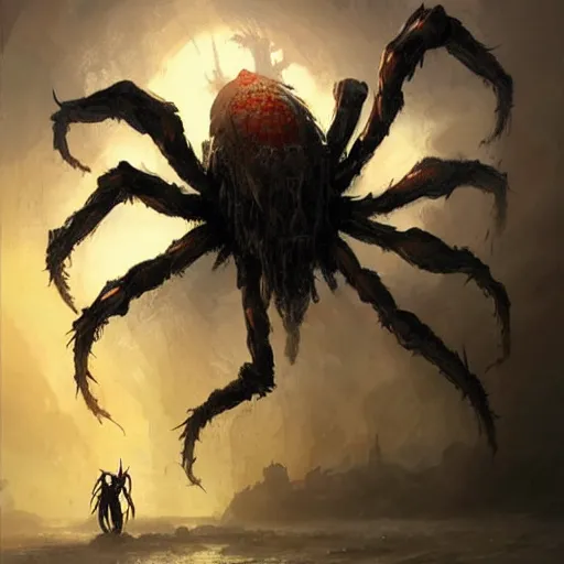 Prompt: giant spider monster fantasy art by greg rutkowski