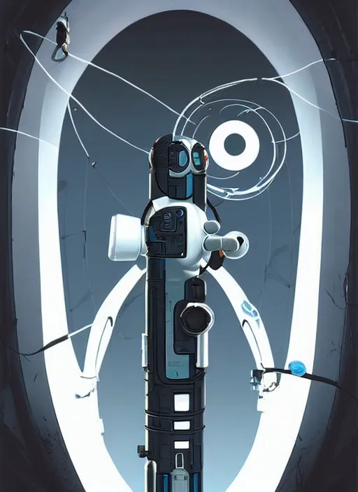 Image similar to poster artwork by Michael Whelan and Tomer Hanuka, of a product poster of the Portal Gun, from the game Portal 2, from Valve, Aperture Science, clean