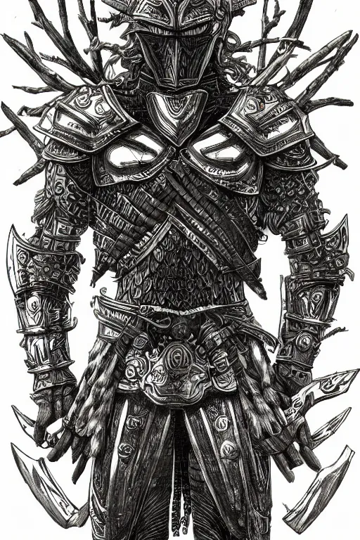 Image similar to human warrior wearing tree themed armour, symmetrical, highly detailed, digital art, sharp focus, trending on art station, kentaro miura manga art style