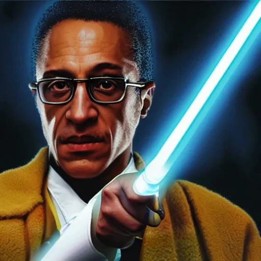 Prompt: gustavo fring with a lightsaber