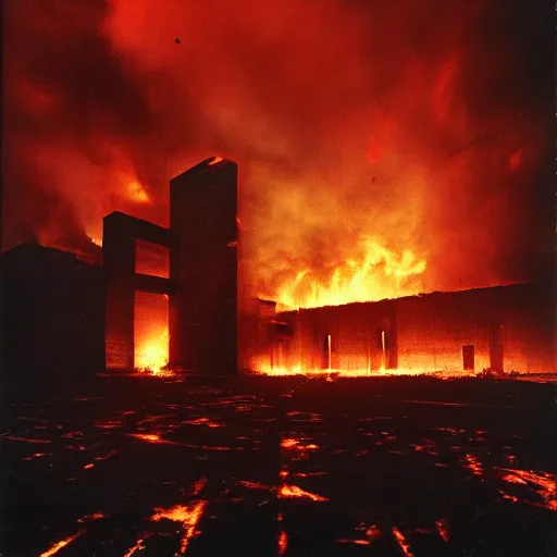 Image similar to hell, engulfed in flames, brutalist, chaos, backlight, rtx, by john constable