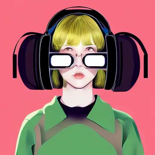 Image similar to ilya kuvshinov illustration of a young female wearing virtual reality headset