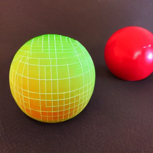 Prompt: graph paper spheres on a red cube