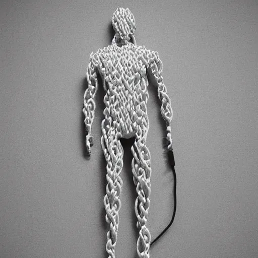 Image similar to a man made out of usb cables, full body shot, realistic shot, intricate details, ultra - realistic, atmospheric shot, expressive, artistic, trending on artstation, 4 k.