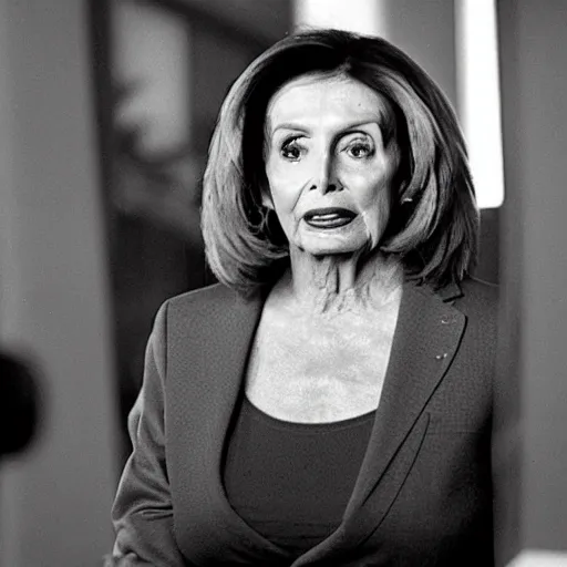 Image similar to nancy pelosi as killer bob in twin peaks, scene from episode directed by david lynch and mark frost, 8 k, 1 9 9 0