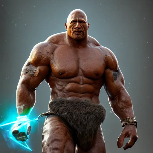 Image similar to a digital art portrait of dwayne johnson as grey stone golem barbarian with warhammer, dnd character concept, 4 k, ultra detail, volumetric lighting, unreal engine, octane render