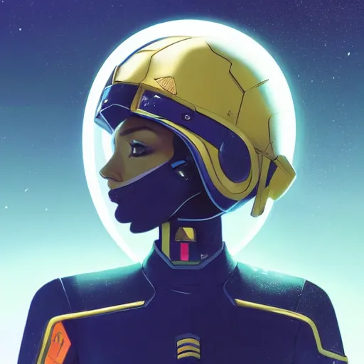 Image similar to a portrait of a stunning beautiful elite elizabeth olsen gundam pilot, with an intricate, detailed, urban inspired hiphop afro futuristic helmet, vector behance hd jesper ejsing, rhads, makoto shinkai, lois van baarle, ilya kuvshinov, rossdraws, hd, 3 2 k, ilya kuvshinov, gustav klimt