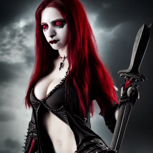 Prompt: photo of a real-life beautiful female vampire warrior, highly detailed, 4k