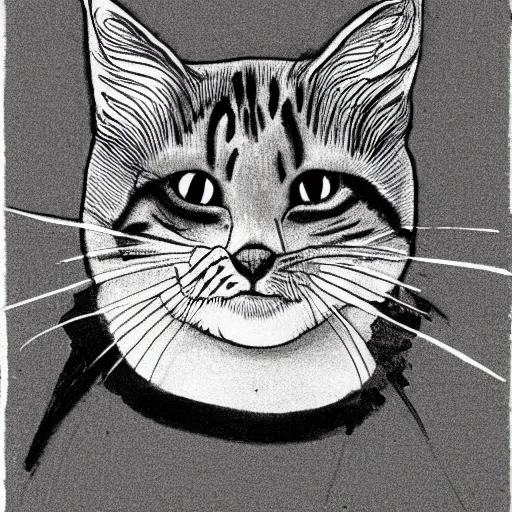 Image similar to one - line drawing of happy cat