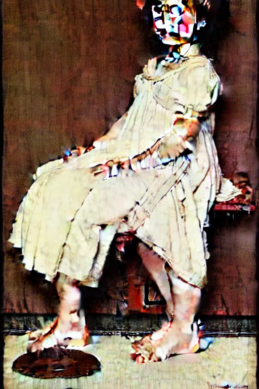 Prompt: cute girl portrait with open chest white ancient clothes by Norman Rockwell