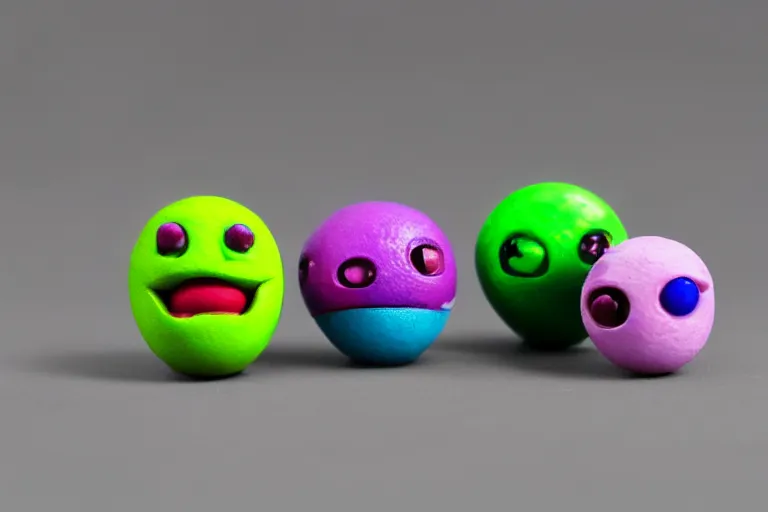 Prompt: cute spherical monsters representing fundamental particles, made of FIMO, trending on artstation