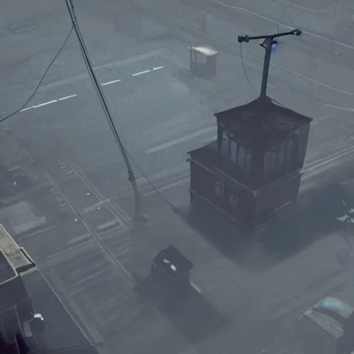 Image similar to playstation 5 screenshot of silent hill, overhead view, 8 k