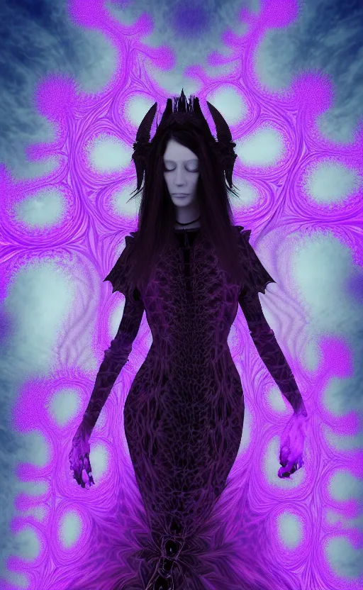 Prompt: Gothic princess in dragon armor made of Fractal flame,