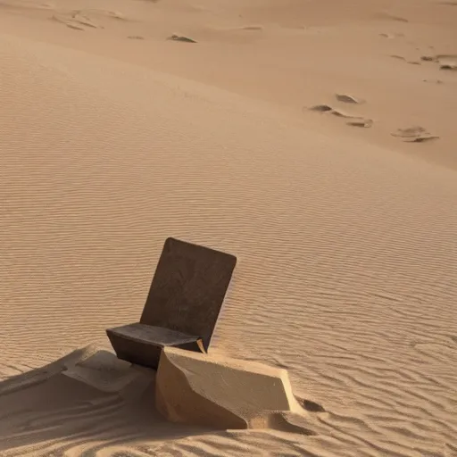 Prompt: a chair made of sand in the desert