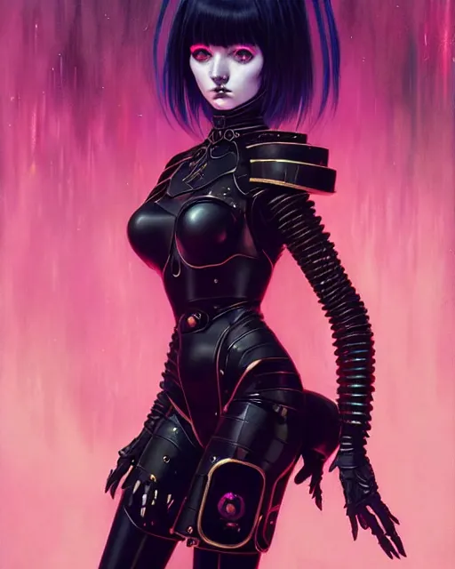 Image similar to portrait of beautiful cute goth girl in warhammer cyber armor, art by kuvshinov ilya and wayne barlowe and gustav klimt and artgerm and wlop