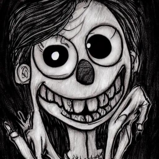 Image similar to grunge drawing of a cartoon elmo by mrrevenge, corpse bride style, horror themed, detailed, elegant, intricate