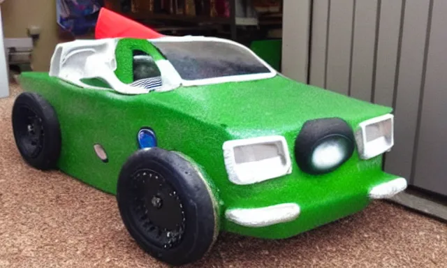 Prompt: child amateur beginner's project diy car proud