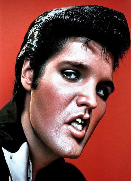 Prompt: photo closeup portrait of superstar elvis presley by steve mccurry