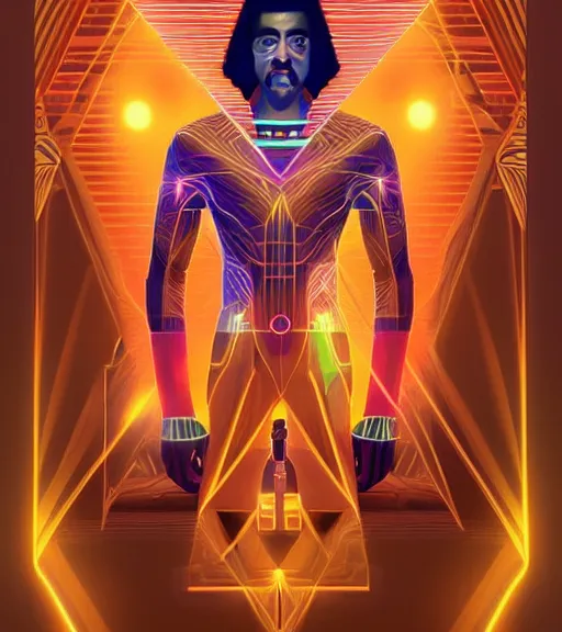 Image similar to symmetry!! egyptian prince of technology, solid cube of light, hard edges, product render retro - futuristic poster scifi, lasers and neon circuits, brown skin man egyptian prince, intricate, elegant, highly detailed, digital painting, artstation, concept art, smooth, sharp focus, illustration, dreamlike, art by artgerm