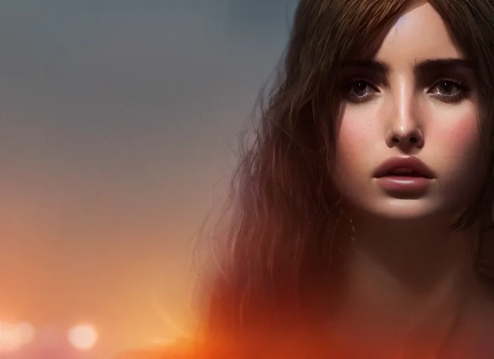 Image similar to breathtakingly beautiful Ana de Armas in blade runner 2049, long flowing hair, laser cannon, 8k, trending on artstation, unreal engine