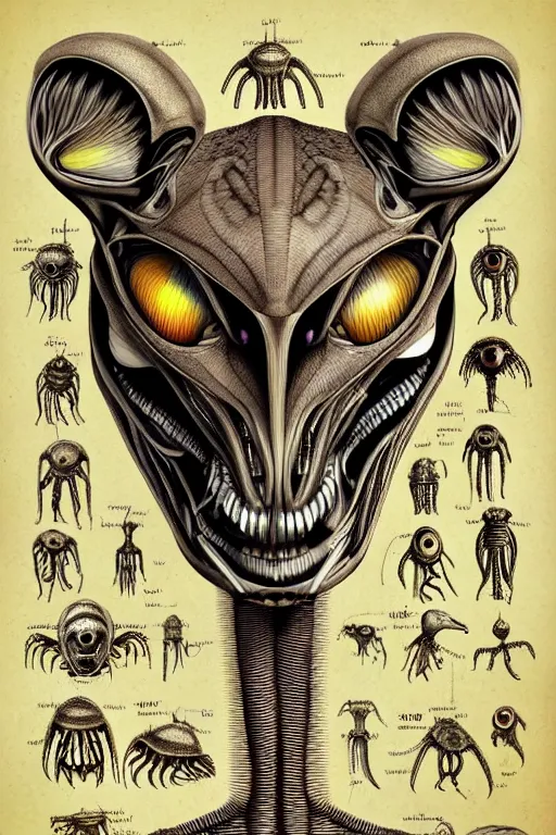 Prompt: anatomically accurate diagram of alien animal, intricate parts, fine details, hyper realistic, by seichen, surreal