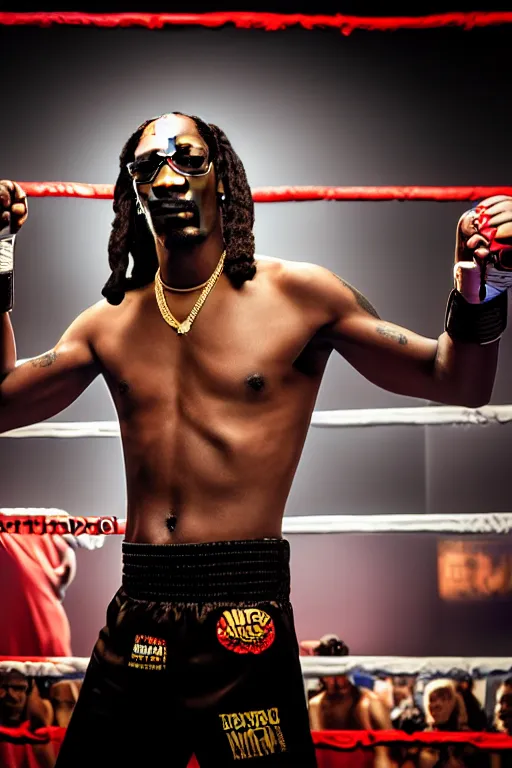 Image similar to snoop dogg join muay thai and be ufc fighter, high resolution, photorealistic, smooth, details, 4 k, aesthetic lighting, baroque object, sharp focus, hyperdetailed object, professional photography, pullitzer winning, 8 0 0 mm photo by : canon eos 5 d mark iv, by karah mew and adnan abidi and jodie bateman