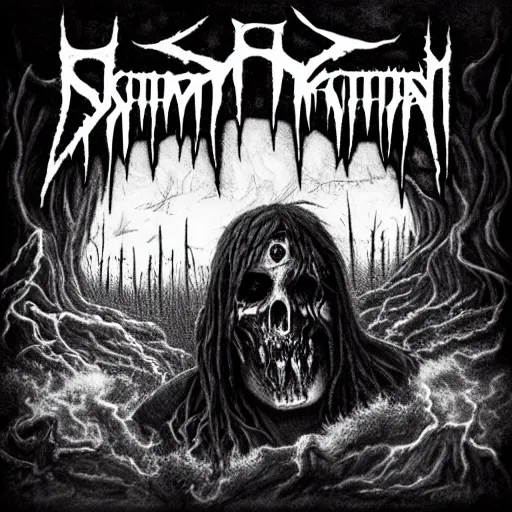 Prompt: black metal album cover for band skumlord