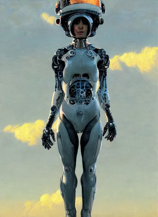 Image similar to symmetry!!! closeup portrait! of a racer pirate girl, cyborg jumpsuit, in clouds, cinematic light, windy, sunrise, by gerald brom, by mikhail vrubel, by peter elson, muted colors, extreme detail, trending on artstation, 8 k