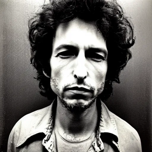 Image similar to Mugshot Portrait of Bob Dylan, taken in the 1970s, photo taken on a 1970s polaroid camera, grainy, real life, hyperrealistic, ultra realistic, realistic, highly detailed, epic, HD quality, 8k resolution, body and headshot, film still, front facing, front view, headshot and bodyshot, detailed face, very detailed face