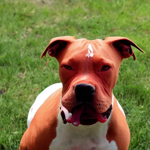 Prompt: red nose american pit bull holding a gun