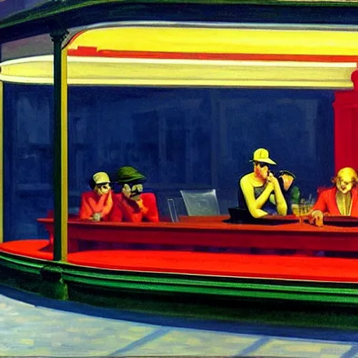Prompt: Nighthawks 1942 Painting by Edward Hopper
